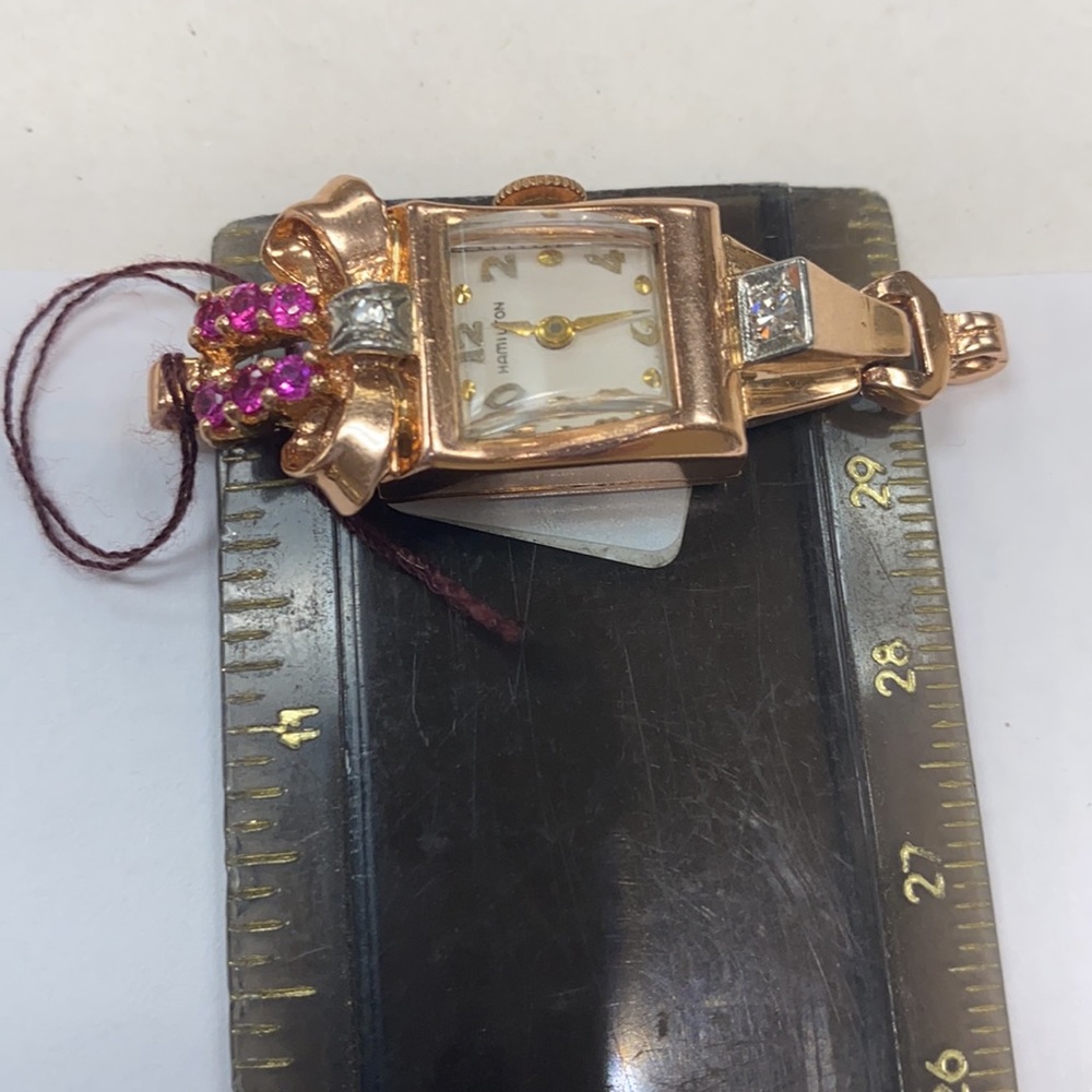 Antique Hamilton 14k Solid Gold Ruby Diamonds - image 3
